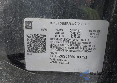 2021 Chevrolet Bolt Ev Fwd Premier z USA, uszkodzony, nr VIN 1G1FZ6S05M4103731